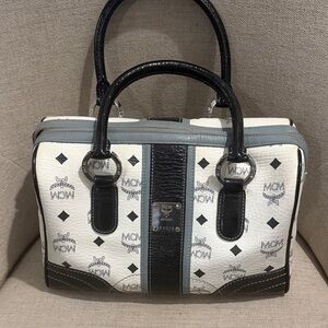 MCM Monogram Black and Cream Satchel
